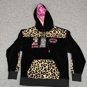 Death Row Records Hoodie Womens Small Black Dr. Bombay Leopard Velour Pullover